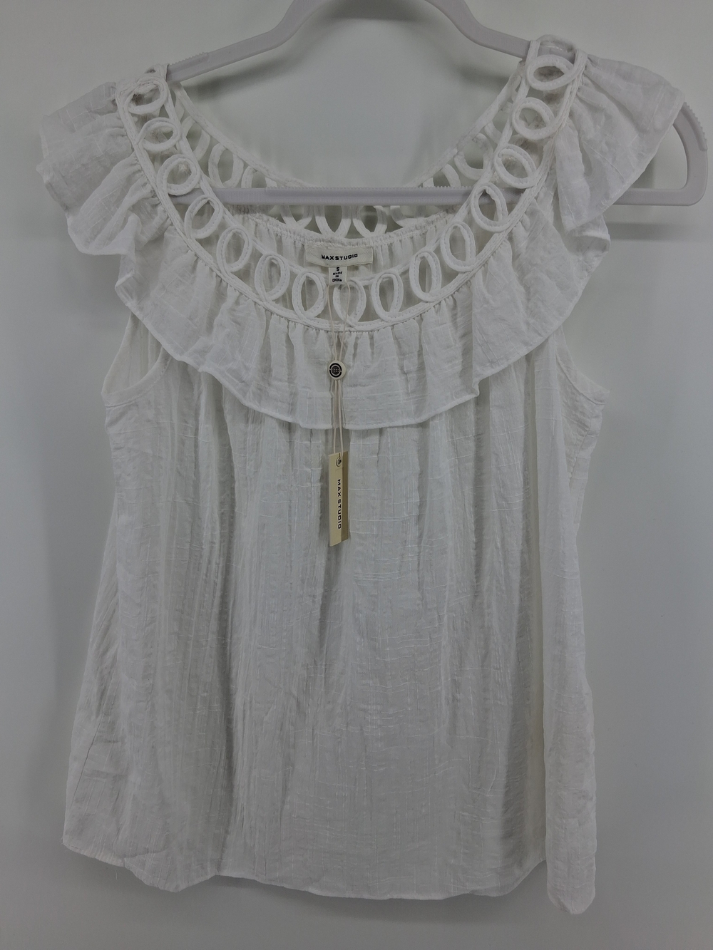 Max Studio White Eyelet Ruffle Yoke Camisole
